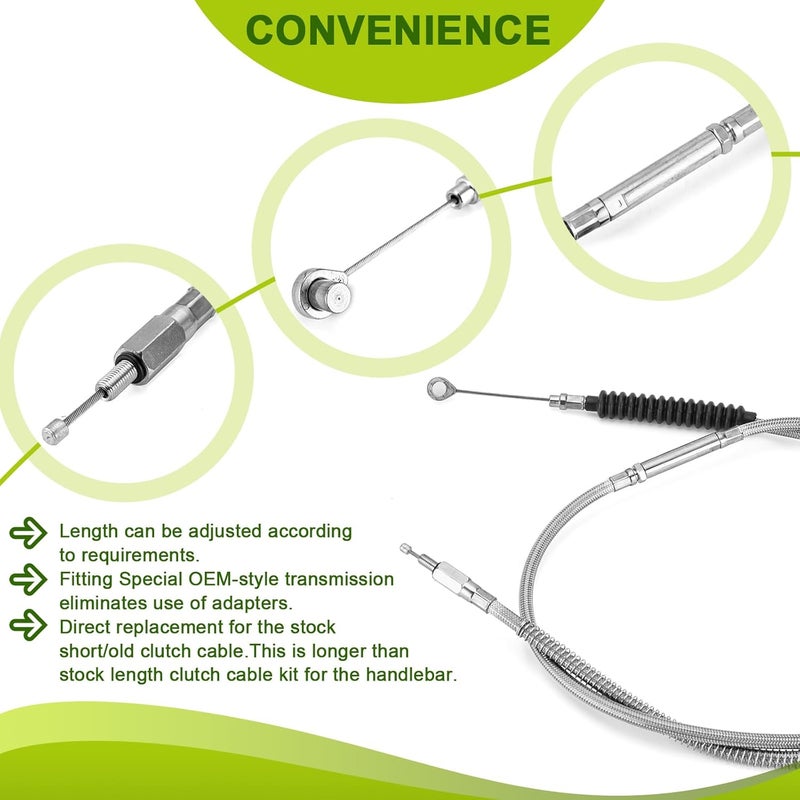 MoFun 72 11/16" Motorcycle Clutch Cable Stainless Steel Compatible with Harley Road King Electra Road Street Glide 2007, Fit Dyna Fat Bob Street Bob Super Glide - Image 4
